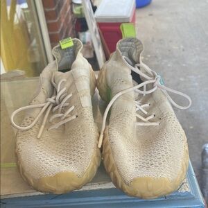 Men’s Adidas Cream and Green Prime knit outdoors sneakers